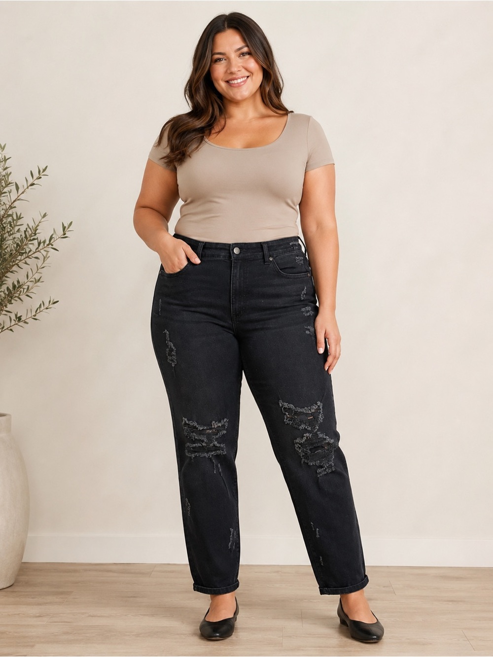 Judy Blue Black Distressed Boyfriend Fit Jeans Plus Size 14W NWT